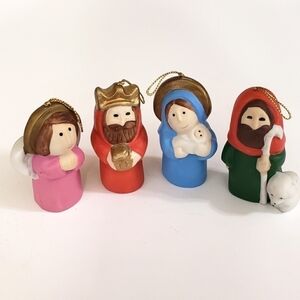 VINTAGE Ceramic Christmas Nativity Bell Ornament 4pc Set 1981